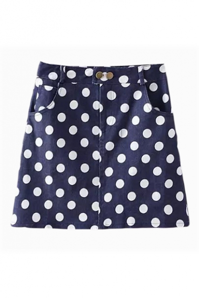 All Over Polka Dot Cute Style A-line Denim Skirt