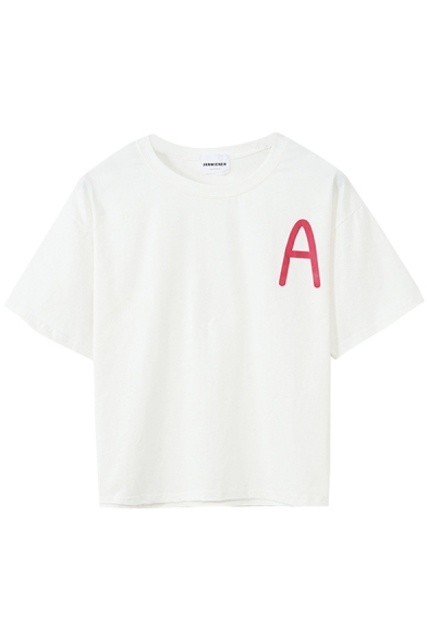 Letter A Print Loose Short Sleeve T-Shirt - Beautifulhalo.com