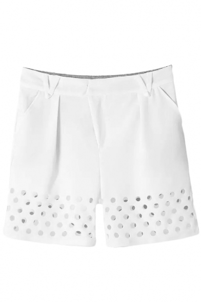 White High Waist Cutout Loose Shorts