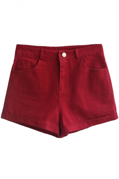 Plain Vintage High Waist Shorts
