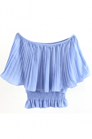 Plain Off The Shouldered Ruffled Crop Blouse