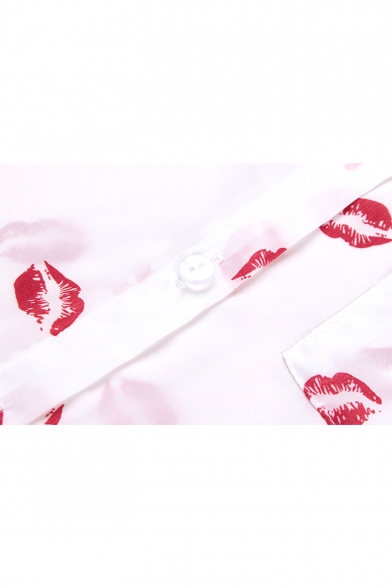 Red Lips Print Long Sleeve Chiffon Shirt