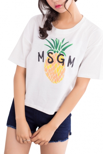 Short Sleeve Pineapple Letters Print T-Shirt