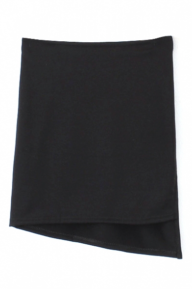Black Asymmetric Split Hem Bodycon Skirt