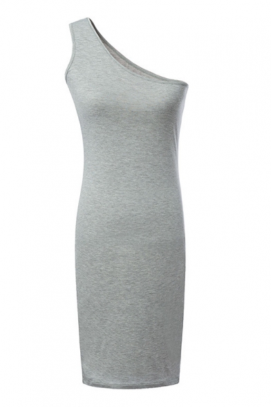 Gray One-Shoulder Concise Slim Dress