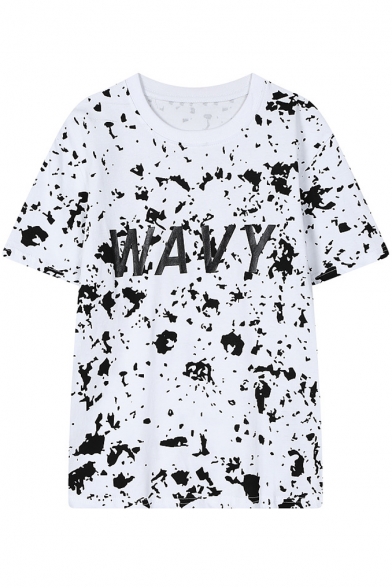 Ink WAVY Print Round Neck Loose T-Shirt