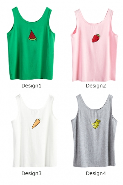 Lovely Embroidered Fruit Round Neck Tank