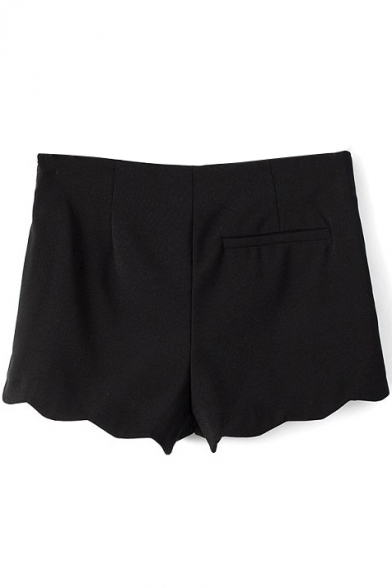 Plain Pockets Wave Hem Fitted Shorts - Beautifulhalo.com