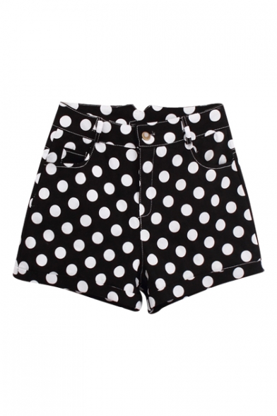 Polka Dot Cotton Zipper Fly Fitted Shorts