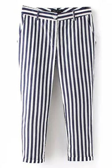 Stripe Print High Waist Fitted Crop Pants