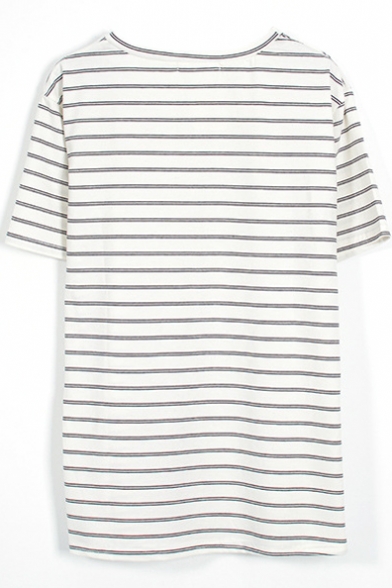 Striped Half Sleeve Loose T-Shirt - Beautifulhalo.com