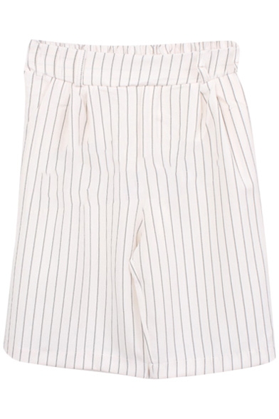 White Vertical Stripe High Waist Wide Leg Shorts