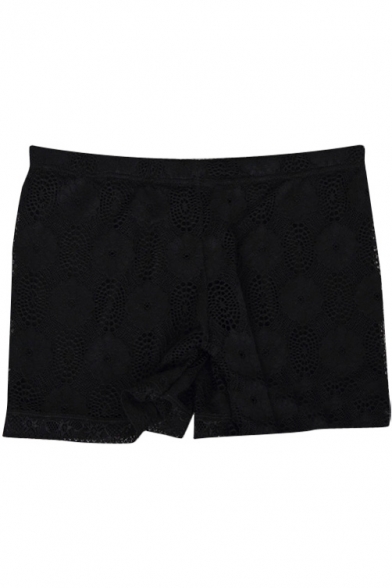 Black Lace Elastic Basic Skinny Shorts