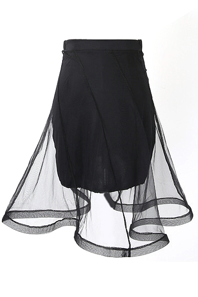 Black Mesh Flare Midi Skirt