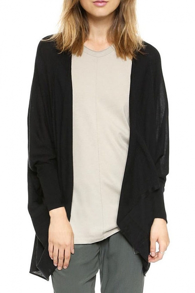 Black Plain Fitted Open Front Swallow Tail Hem Cardigan