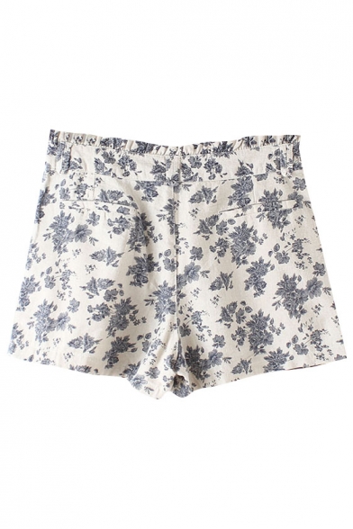 Cream Background Black Vintage Flora Loose Shorts