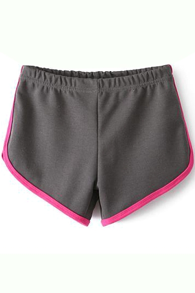 Gray Color Block Trim Elastic Waist Shorts
