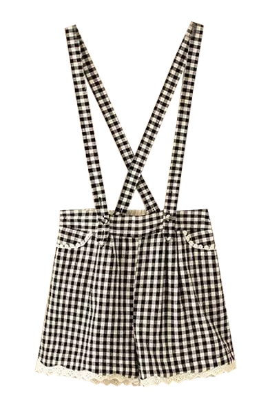 Mini Checker Mori Girl Style Short Overalls