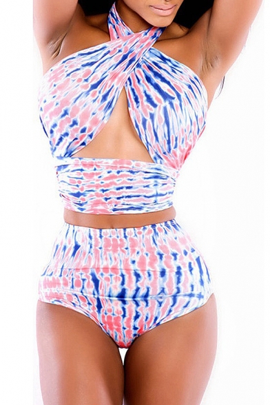 Multi Color Halter Open Back Bikini Set