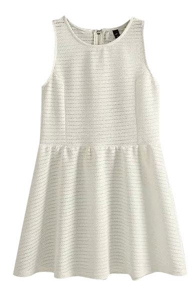 White Sleeveless Cutout Back Zip A-line Dress
