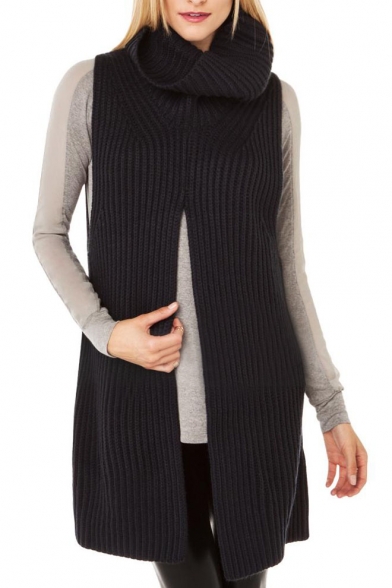 Black Roll Neck Plain Tulip-Front Sleeveless Sweater