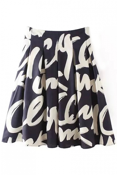 High Waist Abstract Print Chiffon Skirt