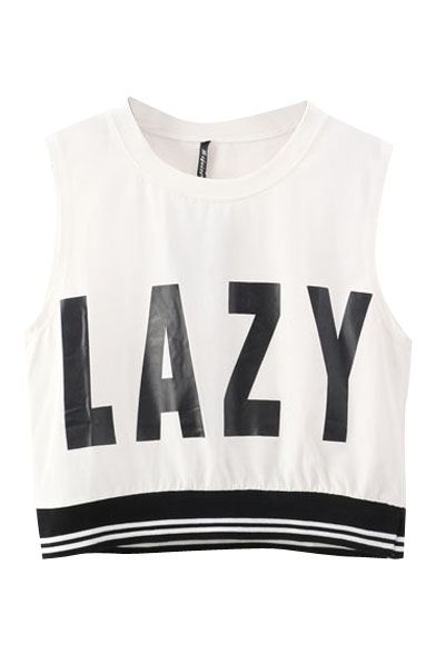 Lazy Print Stripe Hem Sleeveless T-Shirt