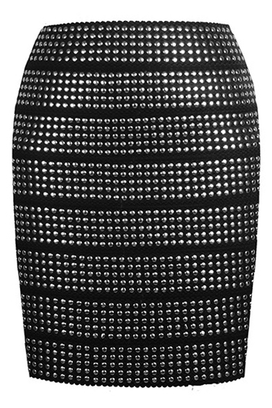 Embellished Rivet Skinny Mini PU Skirt