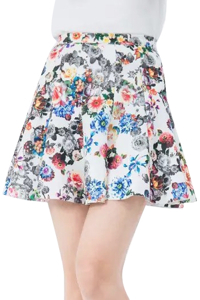 Floral Print High Waist A-Line Mini Skirt