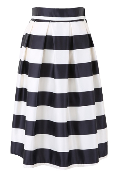 Mono Thick Stripe Pleated Flare Skirt