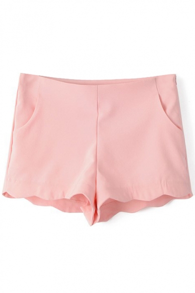 Pink High Waist Curve Hem Slim Shorts