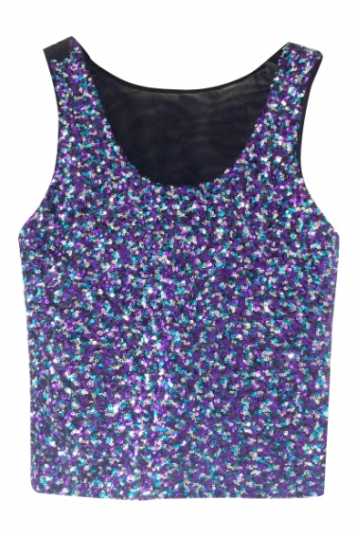 Purple Sequined Sexy Cropped Tank
