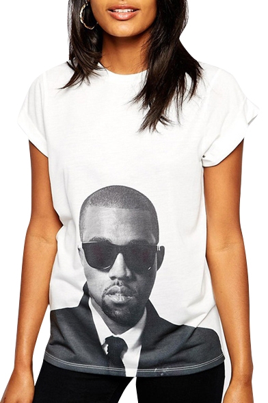White Short Sleeve Kanye West Print T-Shirt