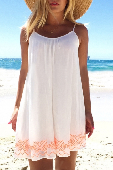 White Slip Tribal Hem Beach Dress