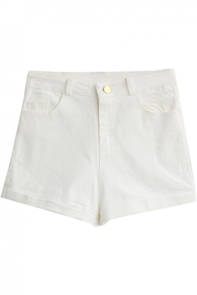 White Vintage High Waist Shorts