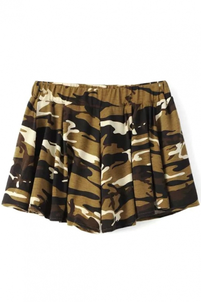 Yellow Camouflage Print Loose Shorts