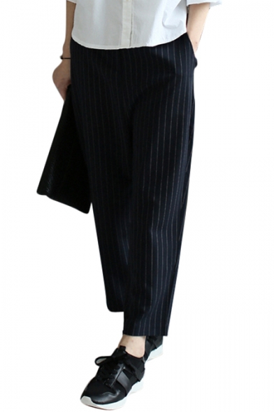 Black Vertical Stripe Crop Wide Leg Pants