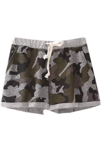 Camouflage Pattern Drawstring Waist Casual Shorts
