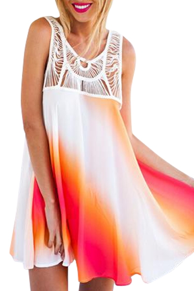 Color Block Cutout Round Neck Sun Dress