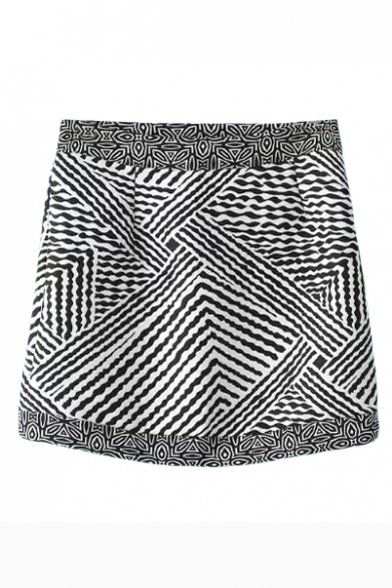 Geometry Pattern High Waist Vintage Mini Skirt