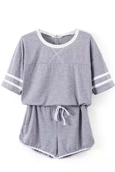 Gray Striped T-Shirt with Shorts Sports Co-ords