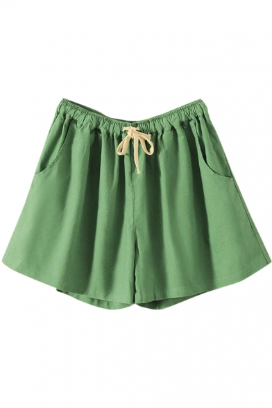 Green Drawstring Waist Casual Loose Shorts