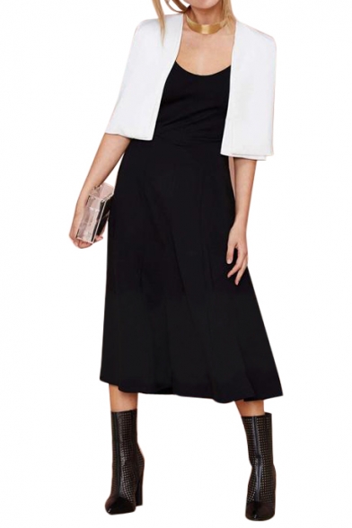 Pure White Collarless Open Front Cropped Cape