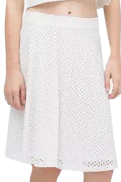 White Lace Cutout Modern A-line Midi Skirt
