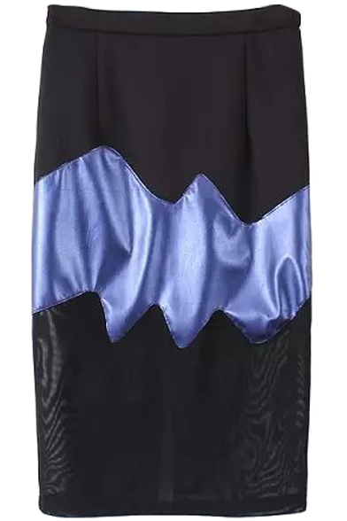 Black High Waist Color Block Back Split Pencil Skirt