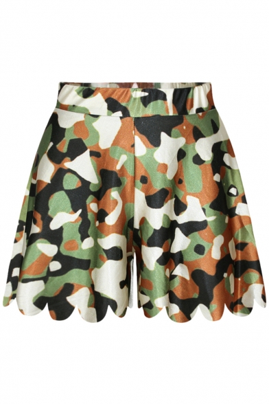 Camouflage Print Elastic Waist Wide Leg Shorts