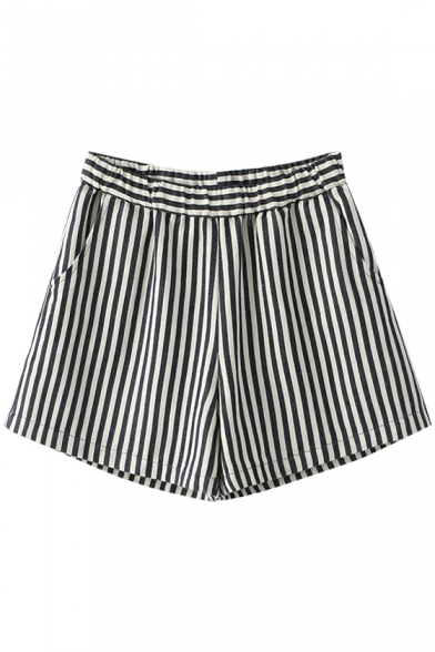 Elastic High Waist Stripe Shorts - Beautifulhalo.com