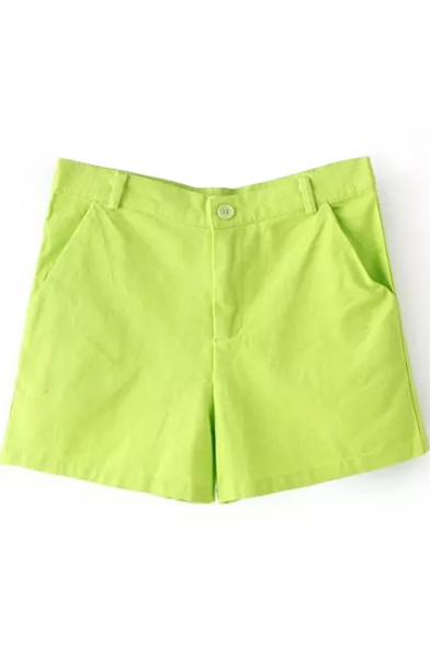 Green High Waist Casual Shorts in Loose Fit