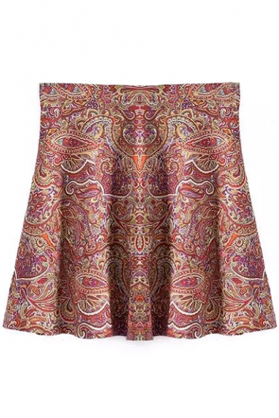 High Waist Totem Print Fitted Flare Skirt