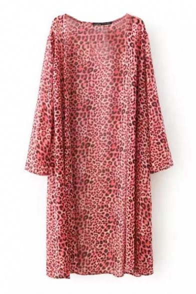 Pink Leopard Print Longline Kimono